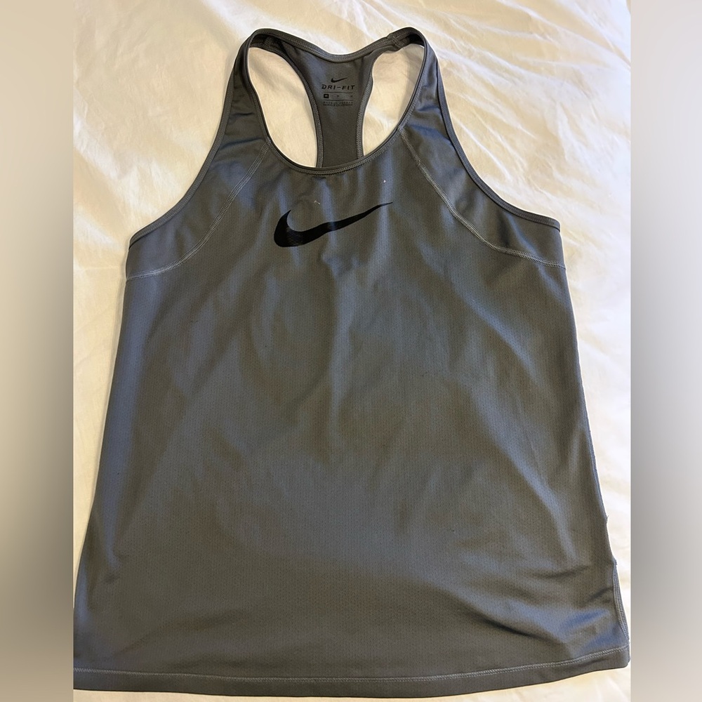 Nike Dri-FIT Gray Racerback Dri-Fit Tank Top with Black Logo - Picture 3 of 8